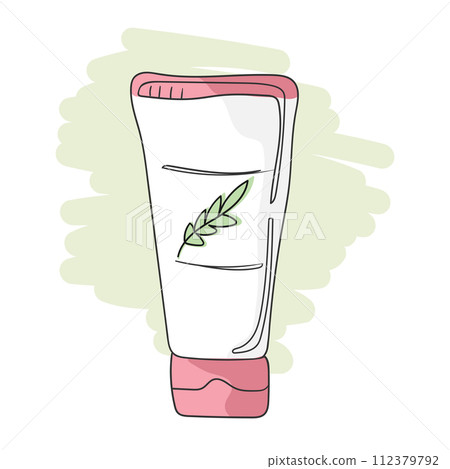 Hand drawn doodle tube with a hand cream or face cream. Vector illustration Hand drawn doodle tube with a hand cream or face cream. Vector illustration 112379792