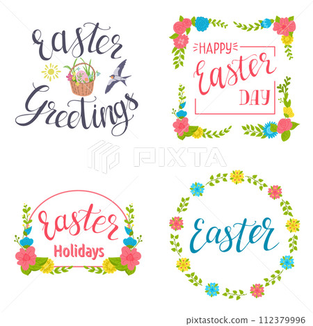 Set of calligraphic Easter greeting cards in pastel colors. Vector typography design for banner, poster, card. Modern vector calligraphy isolated on white background Set of calligraphic Easter greeting cards in pastel colors. Vector typography design for banner, poster, card. Modern vector calligraphy isolated on white background 112379996