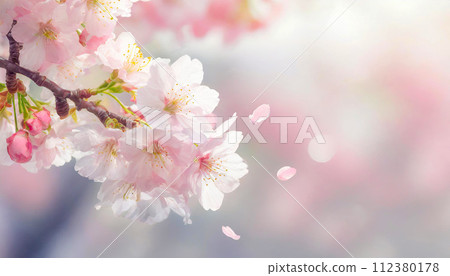 盛開的櫻花和花瓣（AI 生成圖像） 112380178