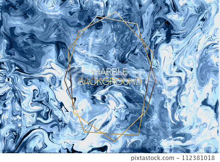 Ink Marble Blue Golden Grunge Vector Texture. Liquid Abstract Surface for Mockup Design and Background. Artistic Ebru Painting Art Template. 112381018