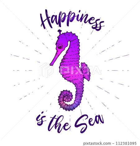 Sea Creature Sketch Hand Drawn Vector Print. Ocean Animal Drawing Lettering Design. 112381095