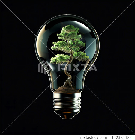 Electric light bulb with bonsai inside Electric light bulb with bonsai inside 112381183