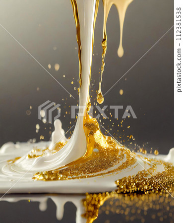 Dripping abstract gold and white liquid (AI generated image) Dripping abstract gold and white liquid (AI generated image) 112381538
