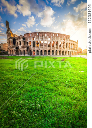 Colosseum at sunset in Rome, Italy 112381693