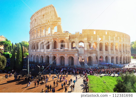 Colosseum at sunset in Rome, Italy 112381698