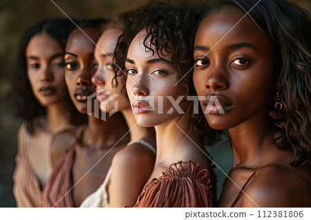 AI-generated content. diverse group of women over dark background, international womens day concept. 112381806