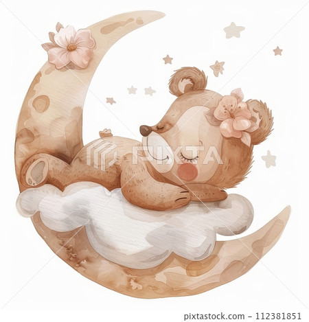 AI-generated content. Sleeping baby bear on the moon. AI-generated content. Sleeping baby bear on the moon. 112381851