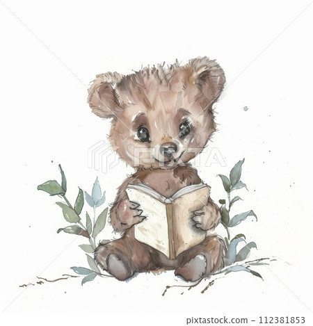AI-generated content. An adorable baby bear reads a book AI-generated content. An adorable baby bear reads a book 112381853