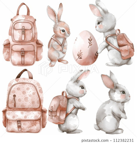 AI-generated content. An Easter egg set with an Easter rabbit 112382231