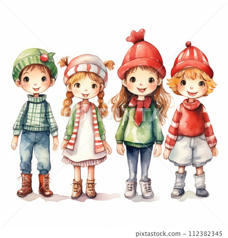 Set of cute child with gift for birthday, Christmas, New Year Created with Generative AI technology. Set of cute child with gift for birthday, Christmas, New Year Created with Generative AI technology. 112382345