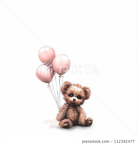 AI-generated content. An adorable baby teddy bear with balloons 112382477