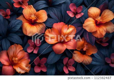 Botanical drawings with a twist of surrealism, showcasing floral motifs and fantasy creatures. Botanical drawings with a twist of surrealism, showcasing floral motifs and fantasy creatures. 112382487