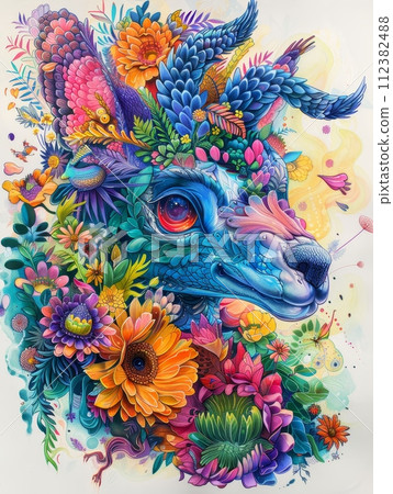 Botanical drawings with surreal elements, featuring vivid hues and whimsical creatures. Botanical drawings with surreal elements, featuring vivid hues and whimsical creatures. 112382488