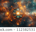 Celestial bodies and mystical symbols in a digital art style, capturing the ethereal beauty of the cosmos. 112382531