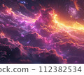 Digital art style showcases vibrant, surreal interpretations of celestial bodies in the cosmos. 112382534