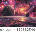 Celestial bodies in a digital art style, showcasing vibrant, surreal interpretations of the cosmos. 112382540