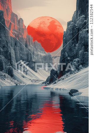 Digital art displaying desert vistas and mountains, featuring minimalistic designs and abstract elements. Digital art displaying desert vistas and mountains, featuring minimalistic designs and abstract elements. 112382544
