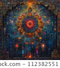 Celestial bodies, mystical symbols, and vibrant neon colors infuse digital mandalas with cosmic energy. 112382551
