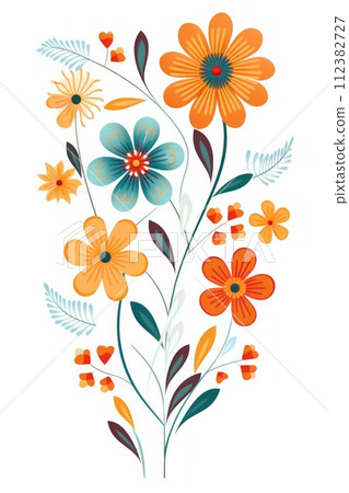 Flower floral and leaves in vector style on white background Created with Generative AI technology. 112382727