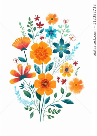 Flower floral and leaves in vector style on white background Created with Generative AI technology. Flower floral and leaves in vector style on white background Created with Generative AI technology. 112382738