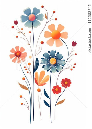 Flower floral and leaves in vector style on white background Created with Generative AI technology. Flower floral and leaves in vector style on white background Created with Generative AI technology. 112382745