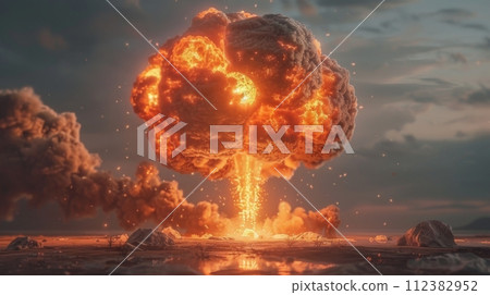 AI-generated content. Illustration of a mushroom cloud created by a nuclear explosion 112382952
