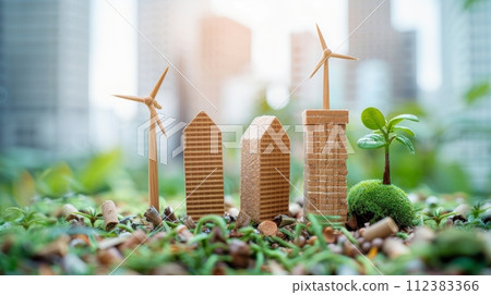 AI-generated content. Green businesses utilizing renewable energy sources can limit climate change and global warming. CO2 emission reduction concepts will result in a clean, environment-friendly 112383366