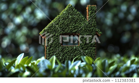 AI-generated content. Environmentally friendly and environmentally friendly house with low energy consumption. Energy rating concept based on efficiency. 112383381
