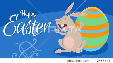 cartoon Easter bunny with painted egg greeting card 112383525