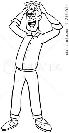 happy or surprised cartoon young man character coloring page 112383533
