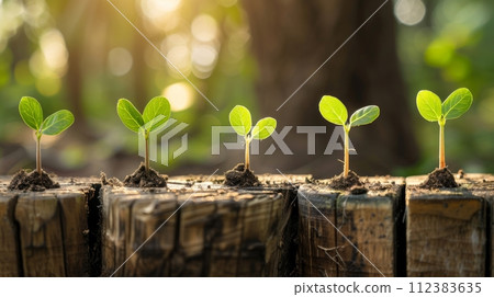 AI-generated content. A growth graph of seedlings growing from soil between the years 2021 and 2022. A graph illustrating business growth, profit development, and success for the new year 2022. 112383635