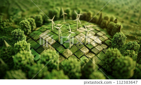 AI-generated content. A sustainable development concept based on renewable energy. Green business concept with a reduced CO2 emission level. Renewable energy-based green business can reduce climate 112383647