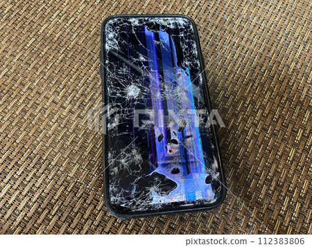 Damaged mobile phone LCD screen 112383806