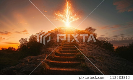 AI-generated content. At sunrise, The Stairway To Heaven - Resurrection And The Entrance To Heaven 112383813
