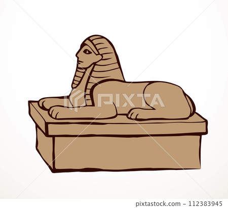Vector drawing. Egyptian sphinx monument Vector drawing. Egyptian sphinx monument 112383945