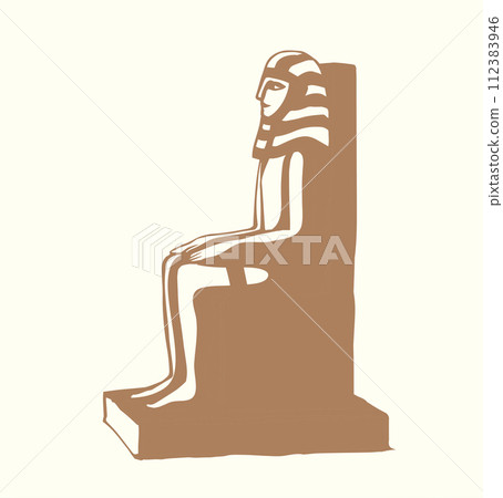 Vector drawing. Egyptian male statue. Pharaoh on the throne 112383946