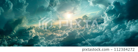dynamic clouds from the atmosphere, the beauty of the sunrise over the earth, the science of meteorology and climate research. 112384272