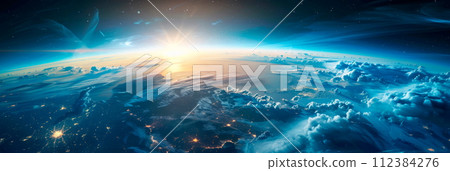 dynamic clouds from the atmosphere, the beauty of the sunrise over the earth, the science of meteorology and climate research. 112384276