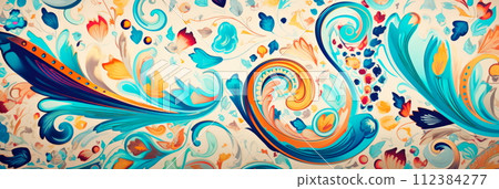 pattern inspired by Persian paisley motifs, featuring intricate teardrop-shaped designs symbolizing fertility, abundance, and eternity. 112384277