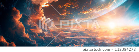 dynamic clouds from the atmosphere, the beauty of the sunrise over the earth, the science of meteorology and climate research. 112384278