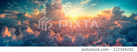 dynamic clouds from the atmosphere, the beauty of the sunrise over the earth, the science of meteorology and climate research. 112384282