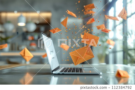 Email concept shown on a laptop used to send and receive e-mails. Email and sms marketing concept 112384792