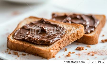 Nutella toast, pastel white background 112384937