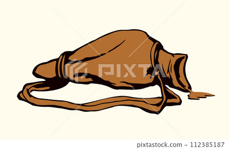 An empty waterskin lies on the ground. Vector drawing An empty waterskin lies on the ground. Vector drawing 112385187