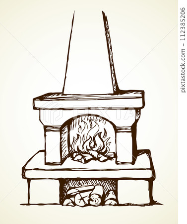 Old Russian stove. Vector drawing 112385206