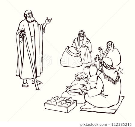 Ancient Jewish market. Vector drawing 112385215