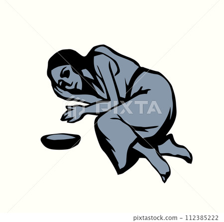 Girl suffering from hunger. Vector drawing 112385222