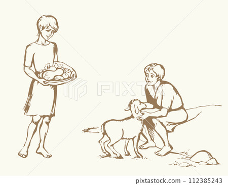 Cain and Abel. Vector drawing Cain and Abel. Vector drawing 112385243