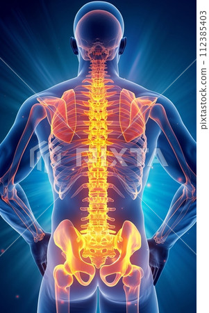 3d rendered medically accurate illustration of a mans painful back 112385403