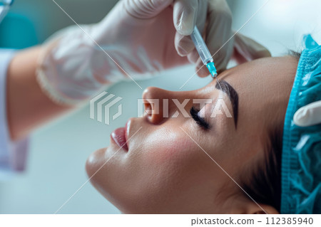 Beauty injections. Woman in beauty salon. Plastic surgery clinic. Generative AI Beauty injections. Woman in beauty salon. Plastic surgery clinic. Generative AI 112385940